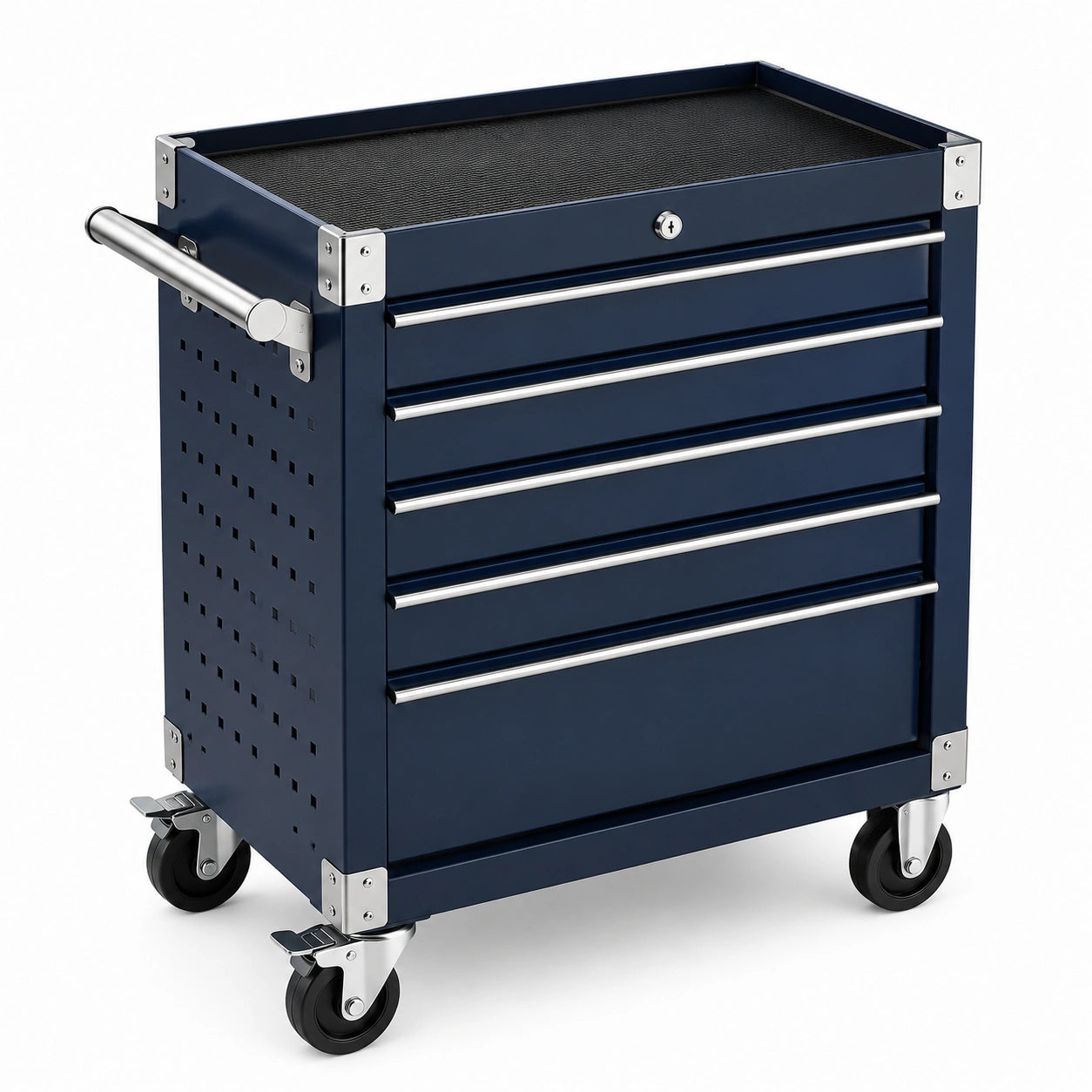 Carro de herramientas de metal con 6 cajones y superficie de madera 85cm azul/gris