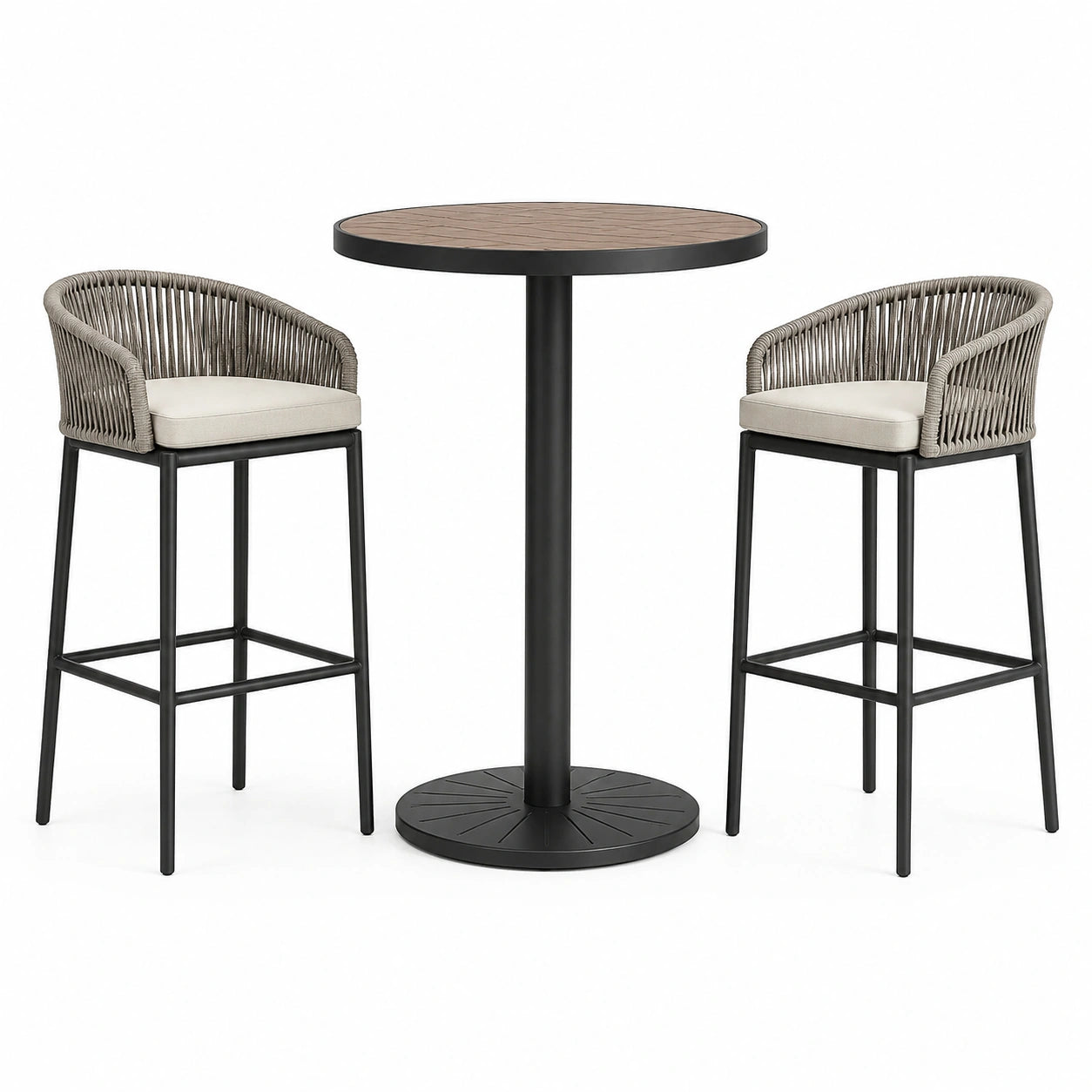 Conjunto de comedor exterior de aluminio y cuerda gris