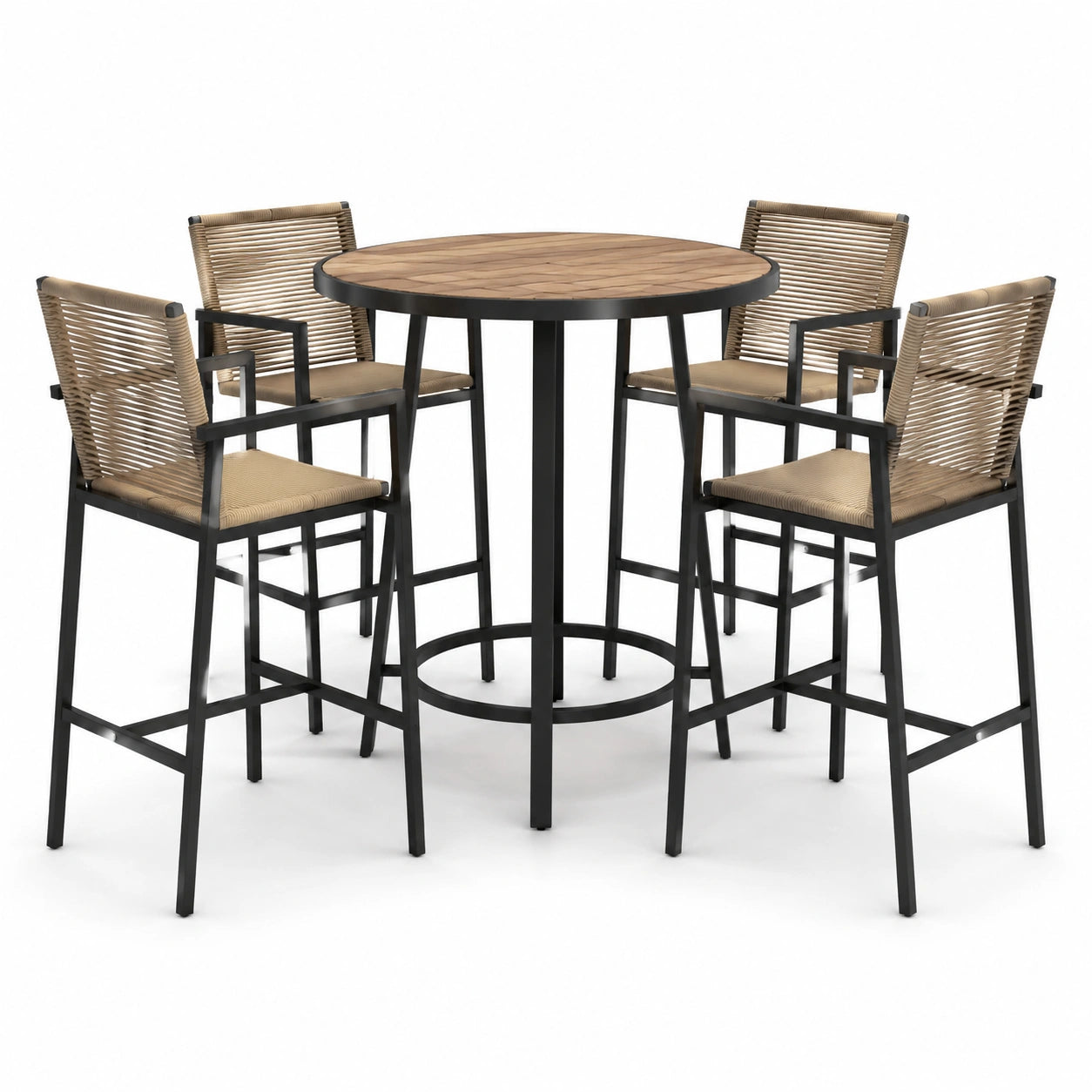 Conjunto de bar de aluminio con mesa de madera y sillas de polipropileno