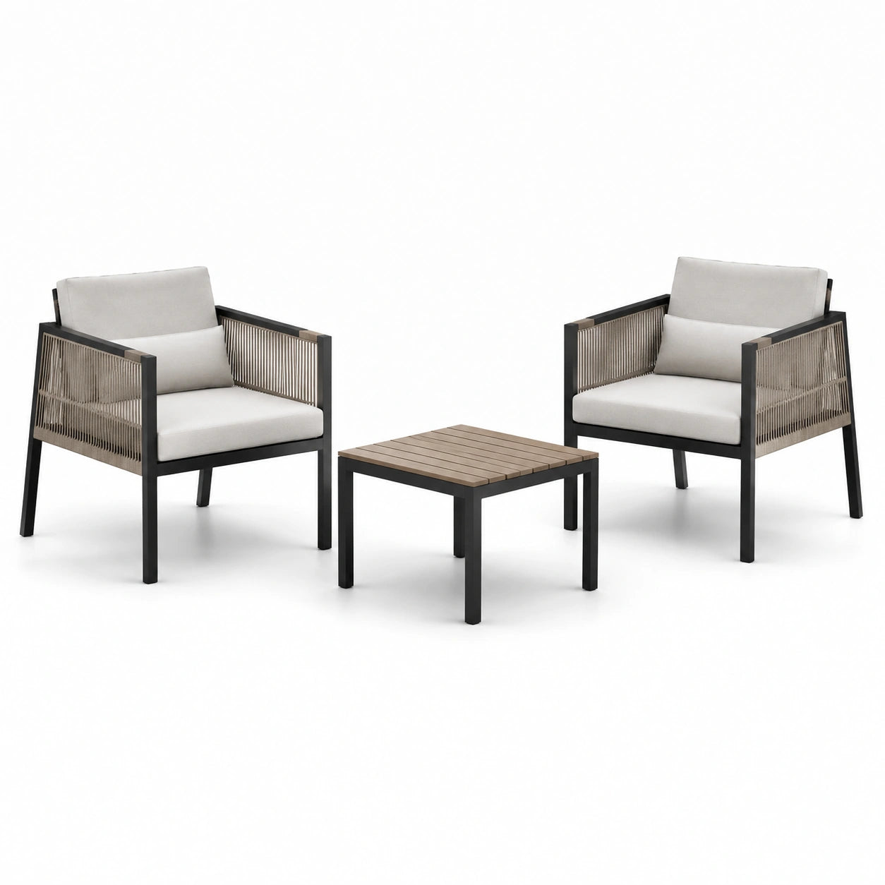 Juego de sillas y mesa de aluminio con cojines gris oscuro