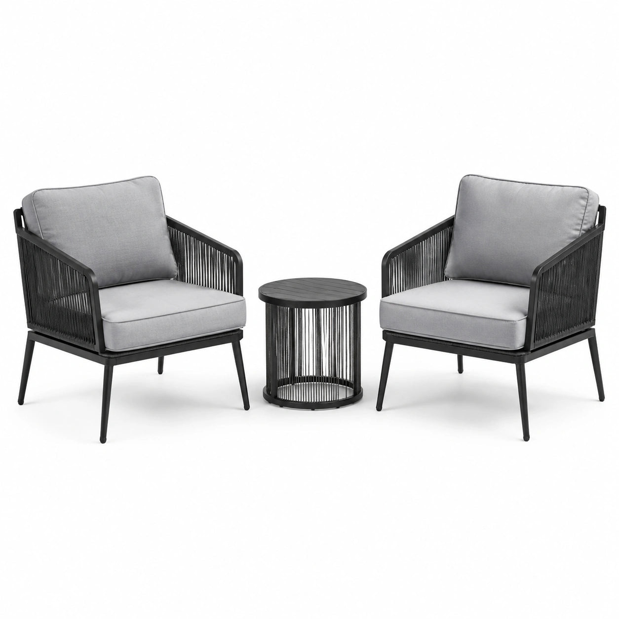 Conjunto de jardín de aluminio con sillas y mesa, negro y gris