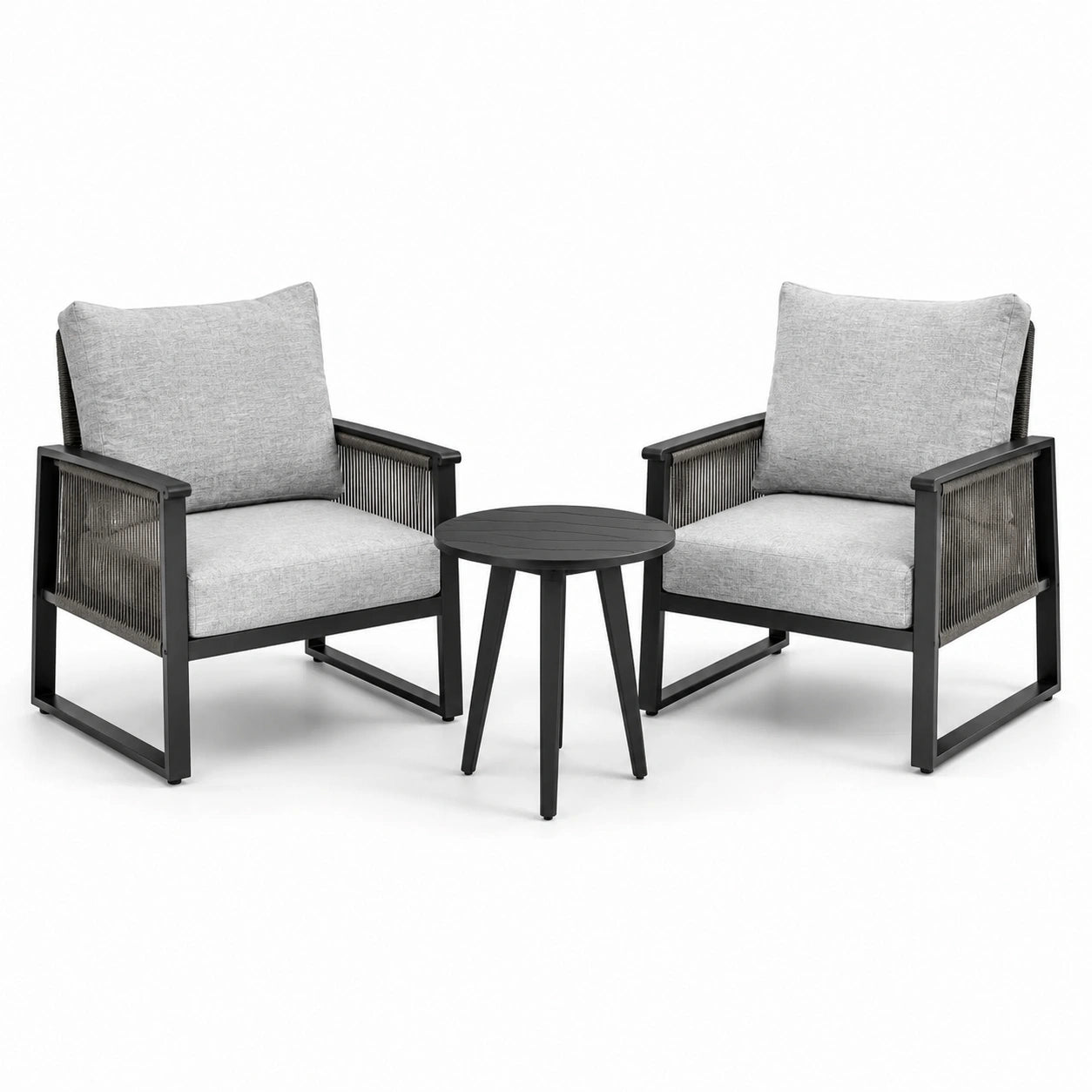 Conjunto de jardín con sillas de cuerda y mesa de aluminio gris