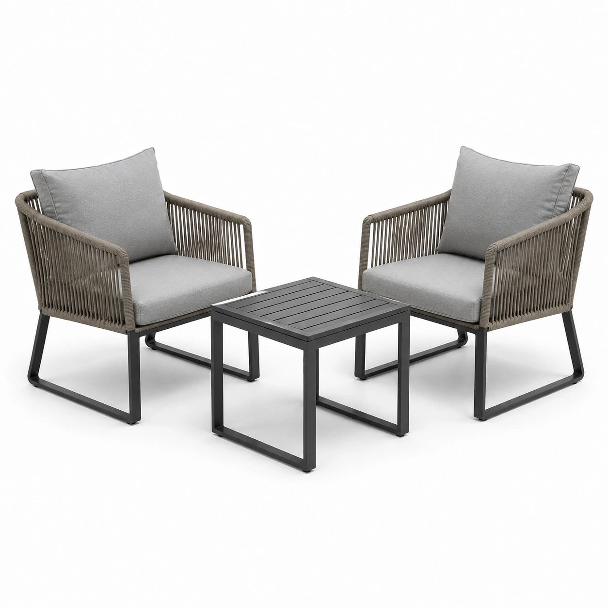 Conjunto de jardín de aluminio con sillones y mesa de acacia